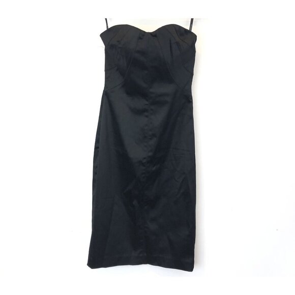 Bebe Black Strapless Satin Senia Midi Dress Size XS Sweetheart Neckline Y2K - Picture 1 of 6